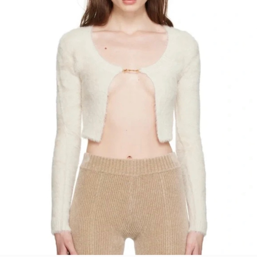 NWT Jacquemus SET Cardigan Sweater Long Sleeve Top & Mini Shorts 2 Piece White - Picture 5 of 8